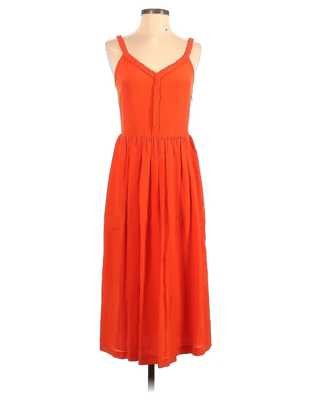 Rebecca Taylor 100% Silk Bright Orange Maxi Dress with Braided Straps